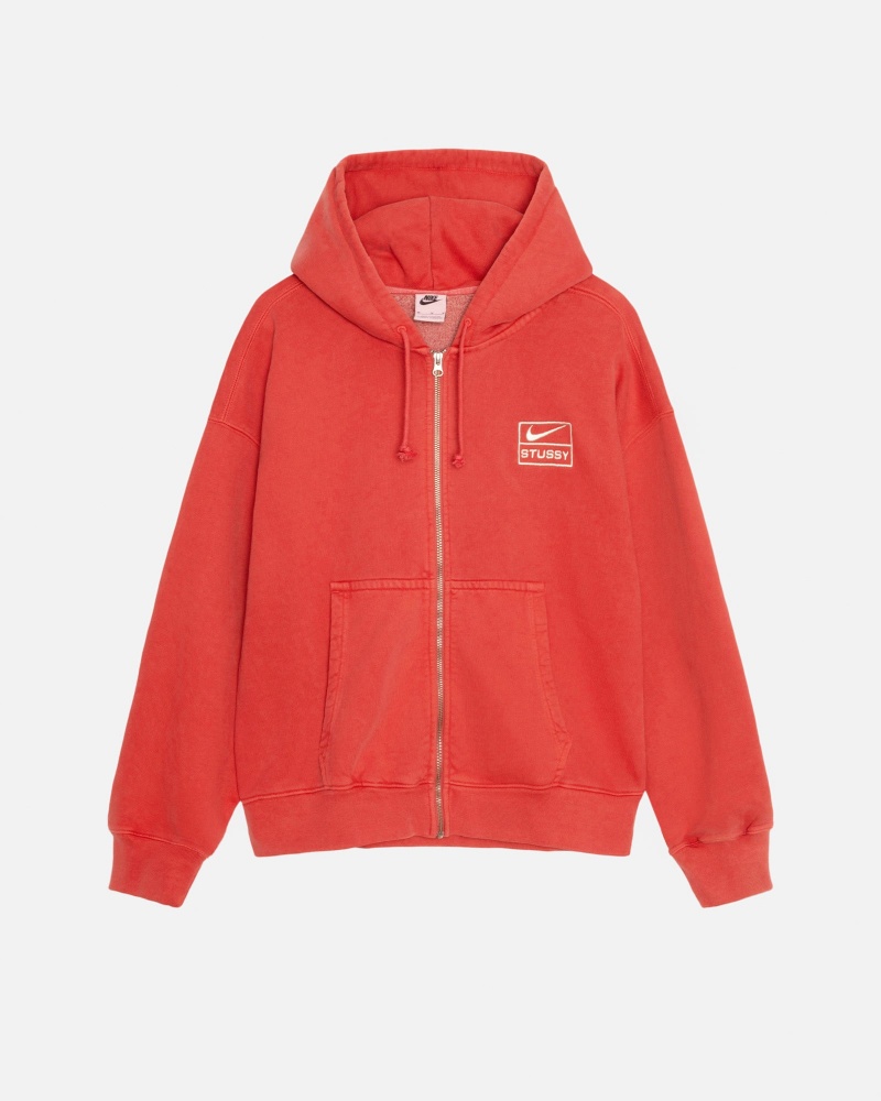 Stüssy & Nike Pigment Dyed Fleece Zip Hoodie Long Sleeve Sweatshirt Unisex Rood | CZ29-Y7-DI