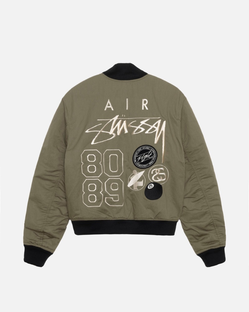 Stüssy & Nike Reversible Varsity Jacket Long Sleeve Jacket Unisex Medium Olive/Bright Mandarin | EE99-Y8-JX