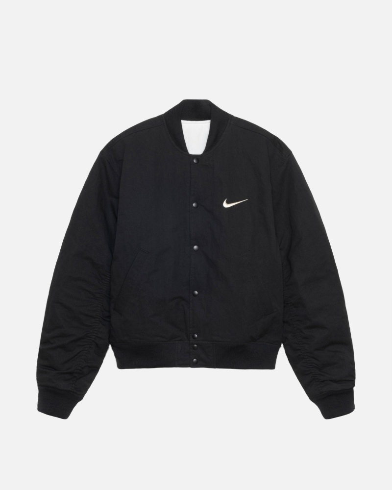 Stüssy & Nike Reversible Varsity Jacket Long Sleeve Jacket Unisex Black/Sail | QX08-F0-DE