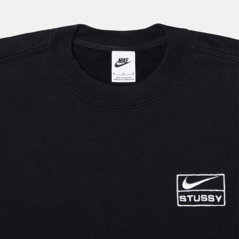 Stüssy & Nike Stone Washed Fleece Crew Long Sleeve Sweatshirt Unisex Zwart | IK44-W7-KN