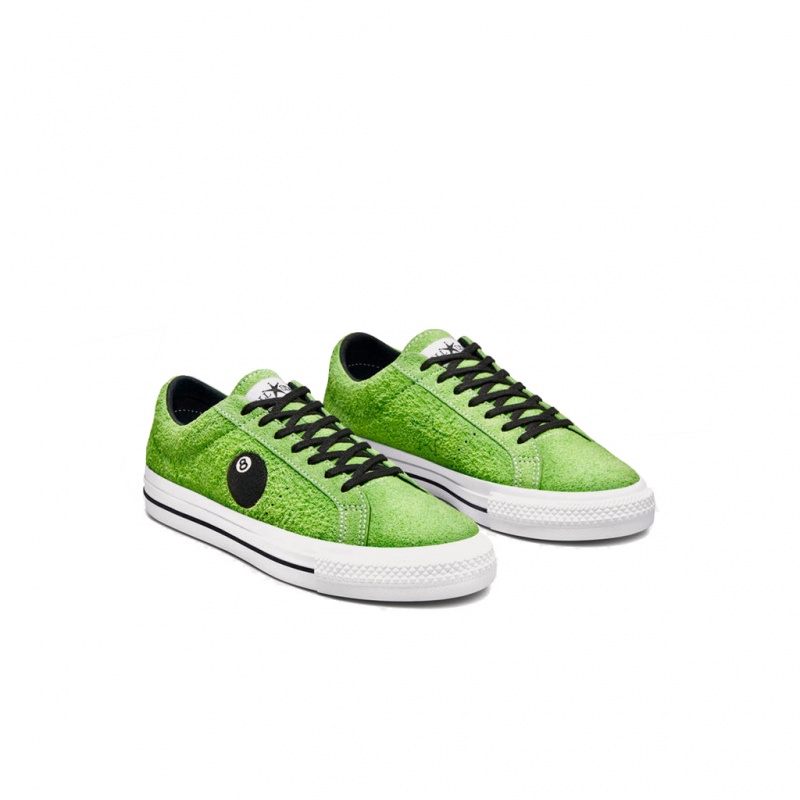 Stüssy x Converse - One Star Pro 8-Ball Low Top Trainers A03712C Schoenen Unisex Groen Wit Zwart | DS72-K7-BA