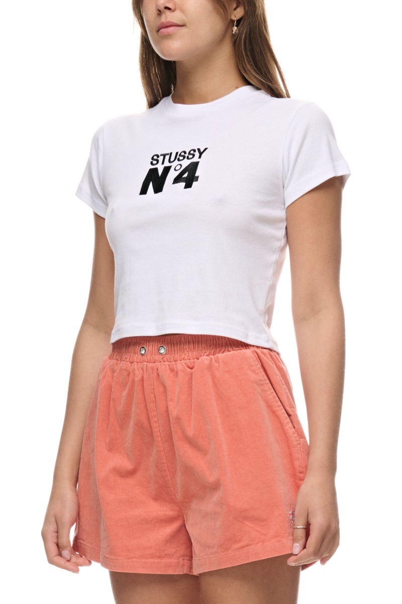 Stüssy Stussy No4 Rib Tee Tees Dames Wit | GR48-L4-KY