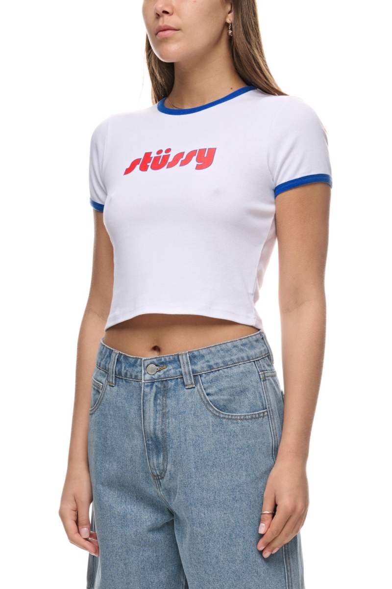 Stüssy Stussy Ringer Tee Tees Dames White/ Ultramarine | RS37-S4-ON