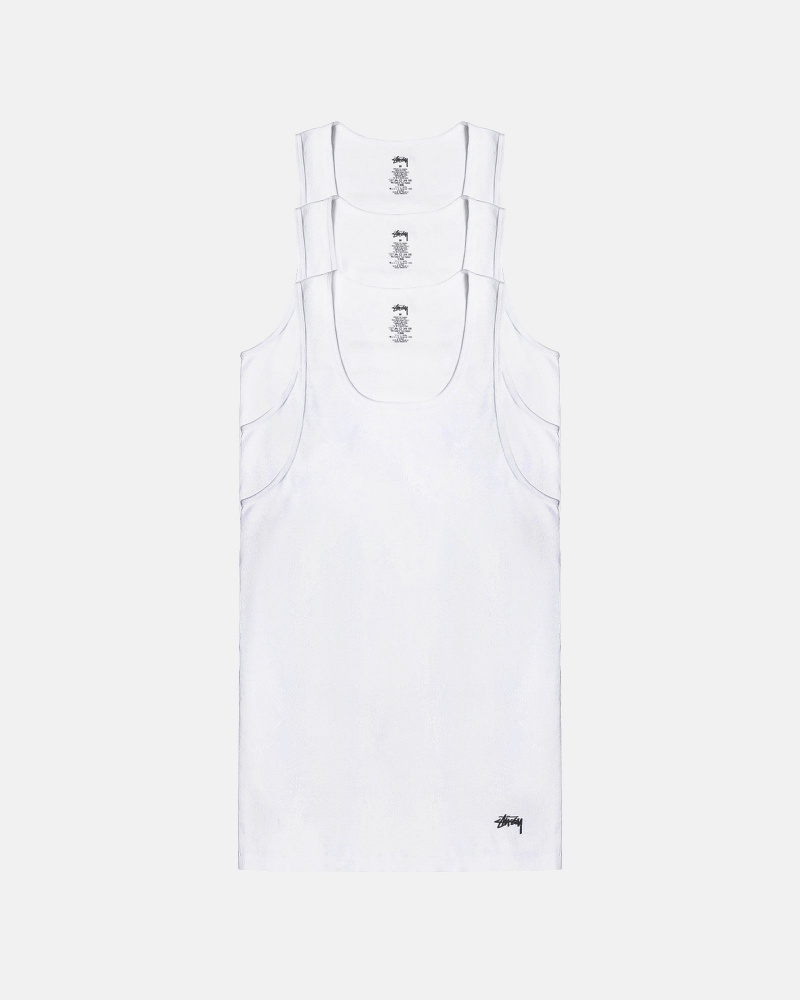 Stüssy Stussy Tank Undershirt Short Sleeve Knit Unisex Wit | IE13-E2-WB