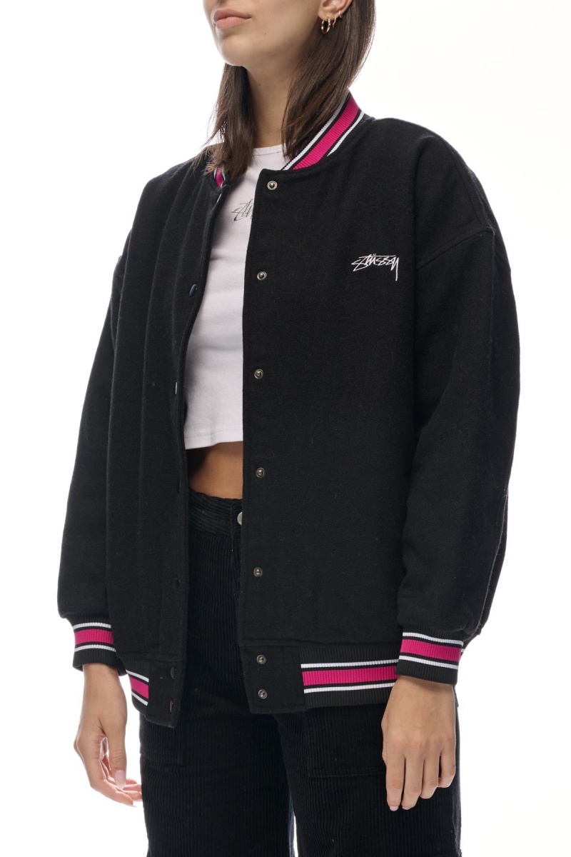 Stüssy Stussy Varsity Jacket Jassen Dames Zwart | RD56-X1-ZB