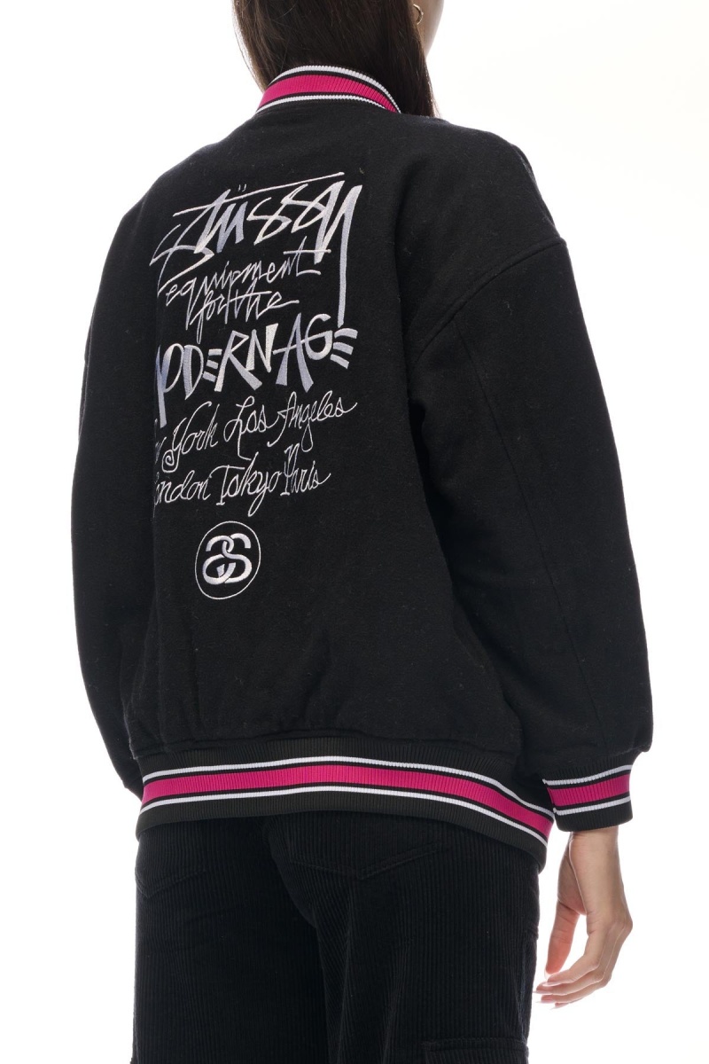 Stüssy Stussy Varsity Jacket Jassen Dames Zwart | RD56-X1-ZB