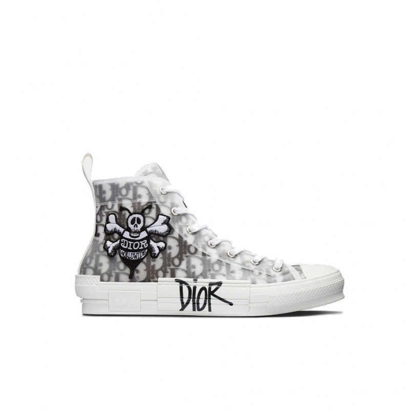 Stüssy Stussy x Dior B23 Oblique Canvas Bee Embroidery Patch High Top Trainers Schoenen Unisex Zwart Wit | RO51-Z0-RD