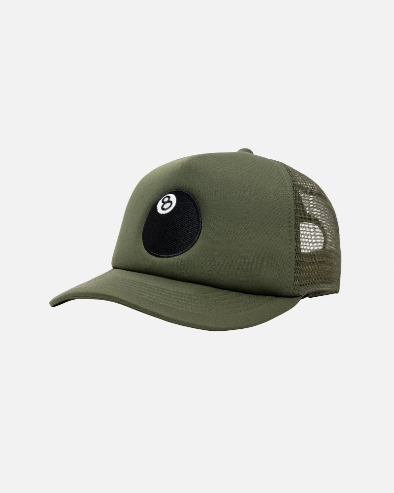 Stüssy Trucker 8 Ball Snapback Ball Cap Unisex Olijfgroen | VO71-D4-PN