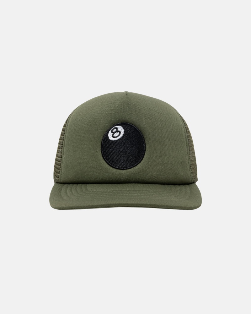 Stüssy Trucker 8 Ball Snapback Ball Cap Unisex Olijfgroen | VO71-D4-PN