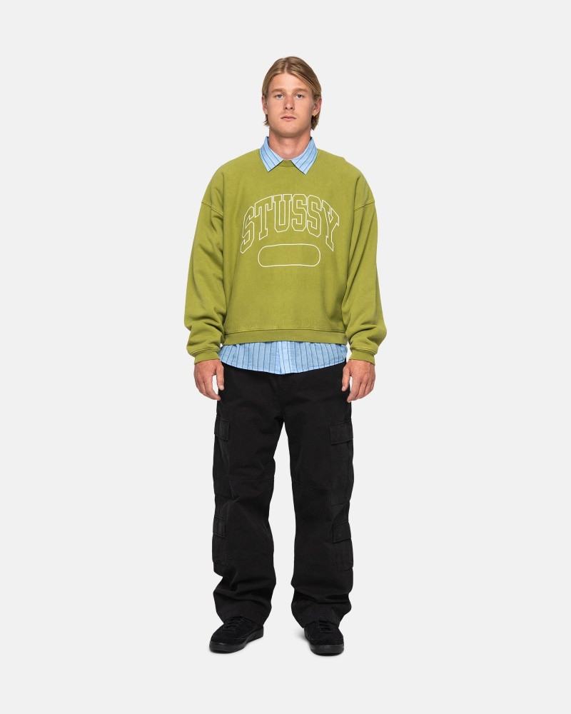 Stüssy Varsity Oversized Crew Long Sleeve Sweatshirt Unisex Groen | RV12-J9-XD