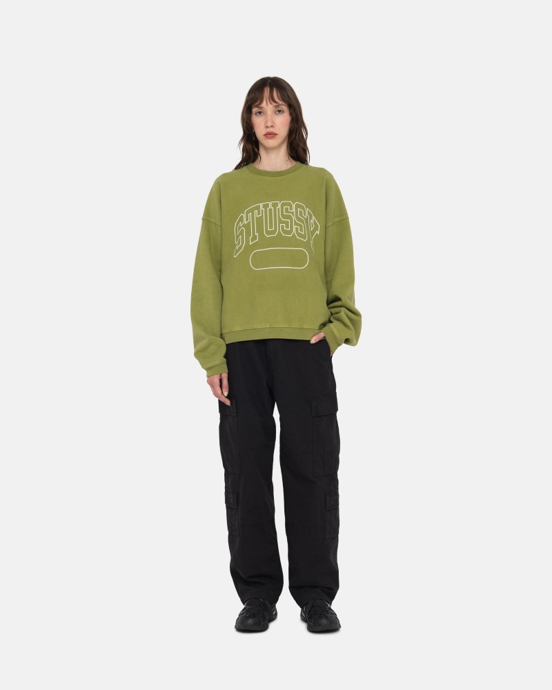 Stüssy Varsity Oversized Crew Long Sleeve Sweatshirt Unisex Groen | RV12-J9-XD