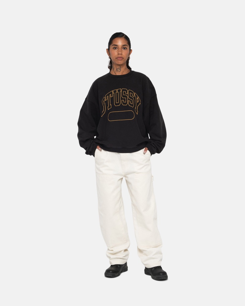 Stüssy Varsity Oversized Crew Long Sleeve Sweatshirt Unisex Zwart | HN69-T1-ZM