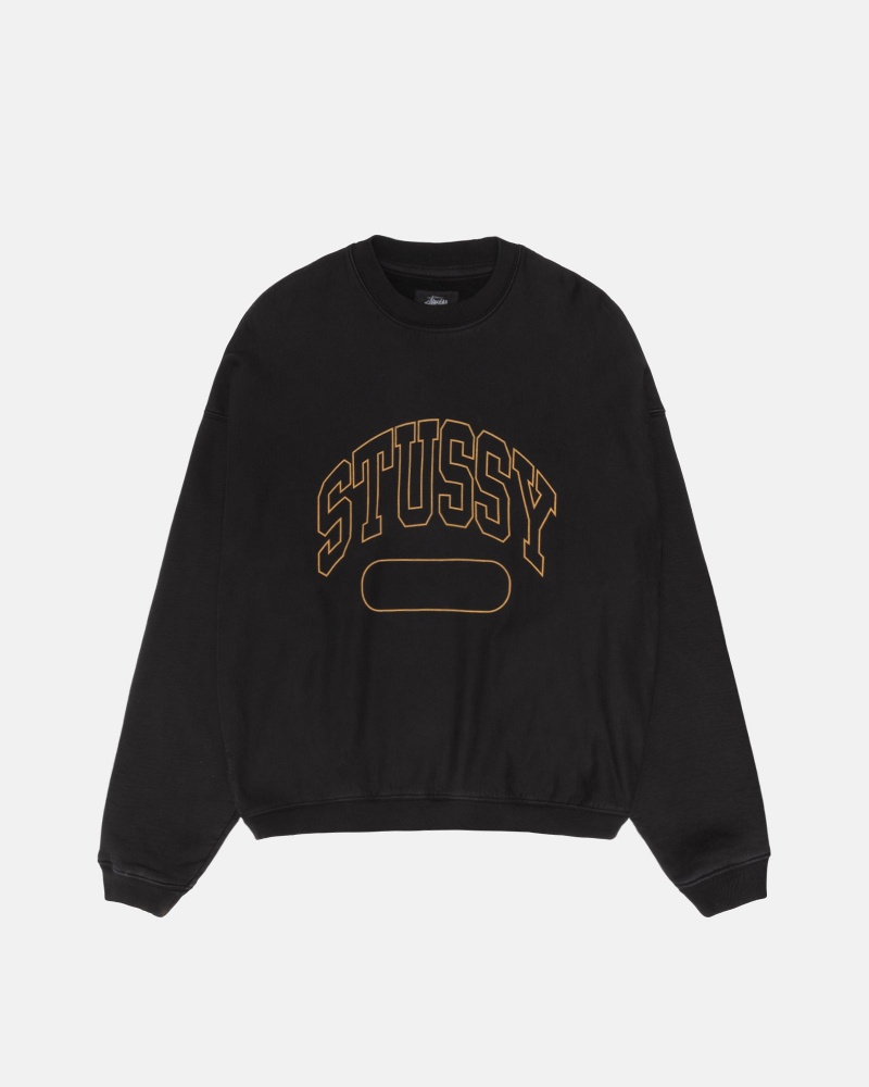 Stüssy Varsity Oversized Crew Long Sleeve Sweatshirt Unisex Zwart | HN69-T1-ZM