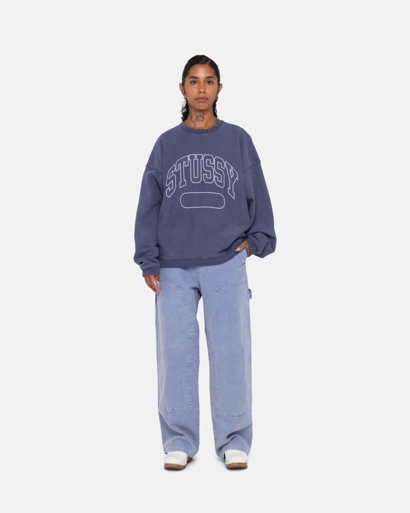 Stüssy Varsity Oversized Crew Long Sleeve Sweatshirt Unisex Blauw | QT41-Q4-TA