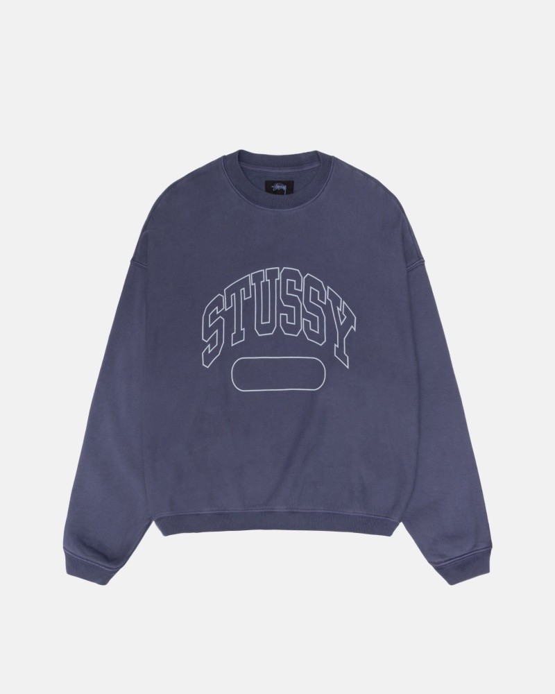 Stüssy Varsity Oversized Crew Long Sleeve Sweatshirt Unisex Blauw | QT41-Q4-TA