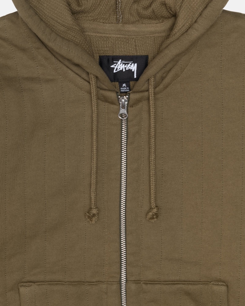 Stüssy Vertical Gewatteerd Zip Hood Long Sleeve Sweatshirt Unisex Olijfgroen Groen | OA98-E4-MH