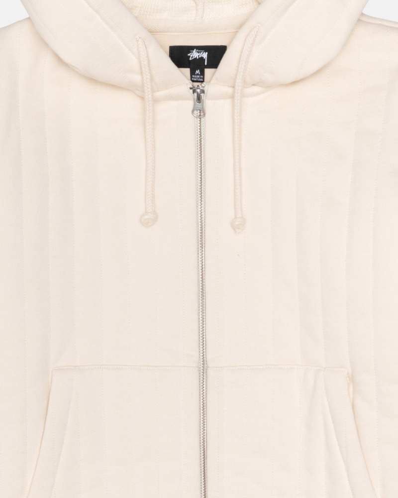 Stüssy Vertical Gewatteerd Zip Hood Long Sleeve Sweatshirt Unisex Ivory | MK37-X3-VU