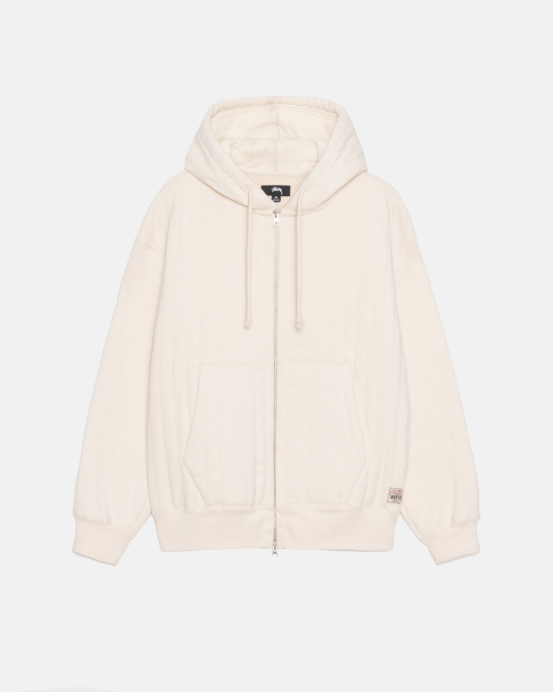 Stüssy Vertical Gewatteerd Zip Hood Long Sleeve Sweatshirt Unisex Ivory | MK37-X3-VU