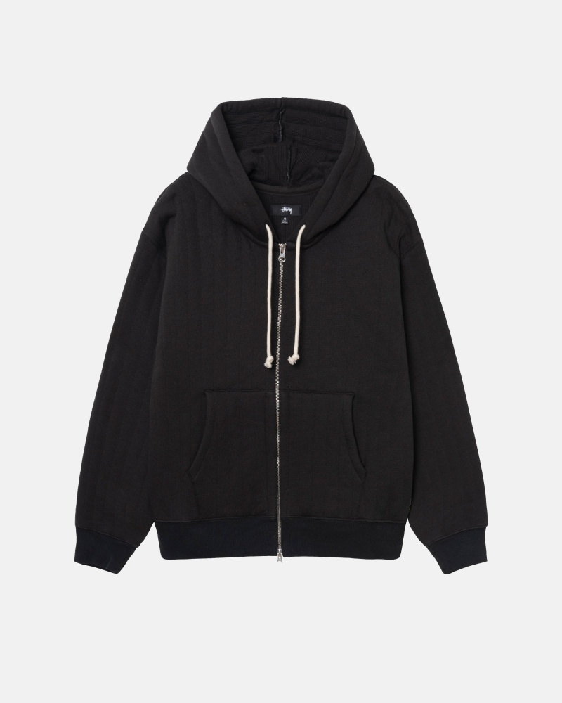 Stüssy Vertical Gewatteerd Zip Hoodie Long Sleeve Sweatshirt Unisex Zwart | LS12-N9-XF