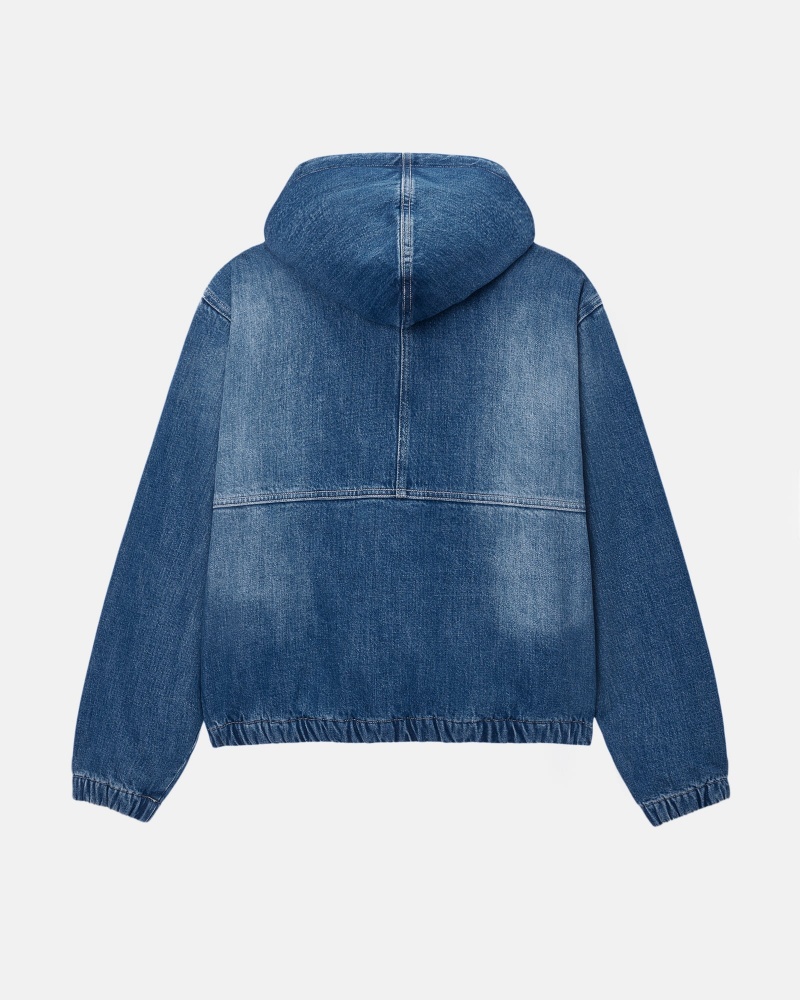 Stüssy Werk Jacket Denim Sherpa Long Sleeve Outerwear Unisex Blauw | YW81-F6-QF