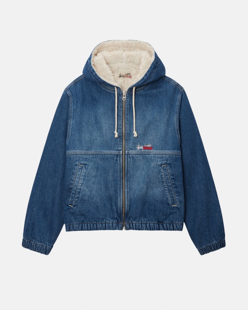 Stüssy Werk Jacket Denim Sherpa Long Sleeve Outerwear Unisex Blauw | YW81-F6-QF