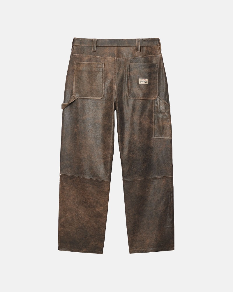 Stüssy Werk Pant Distressed Leren Broek Unisex Bruin | YL93-F2-JG