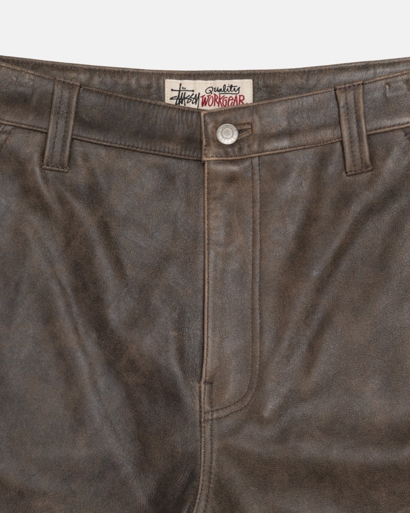 Stüssy Werk Pant Distressed Leren Broek Unisex Bruin | YL93-F2-JG