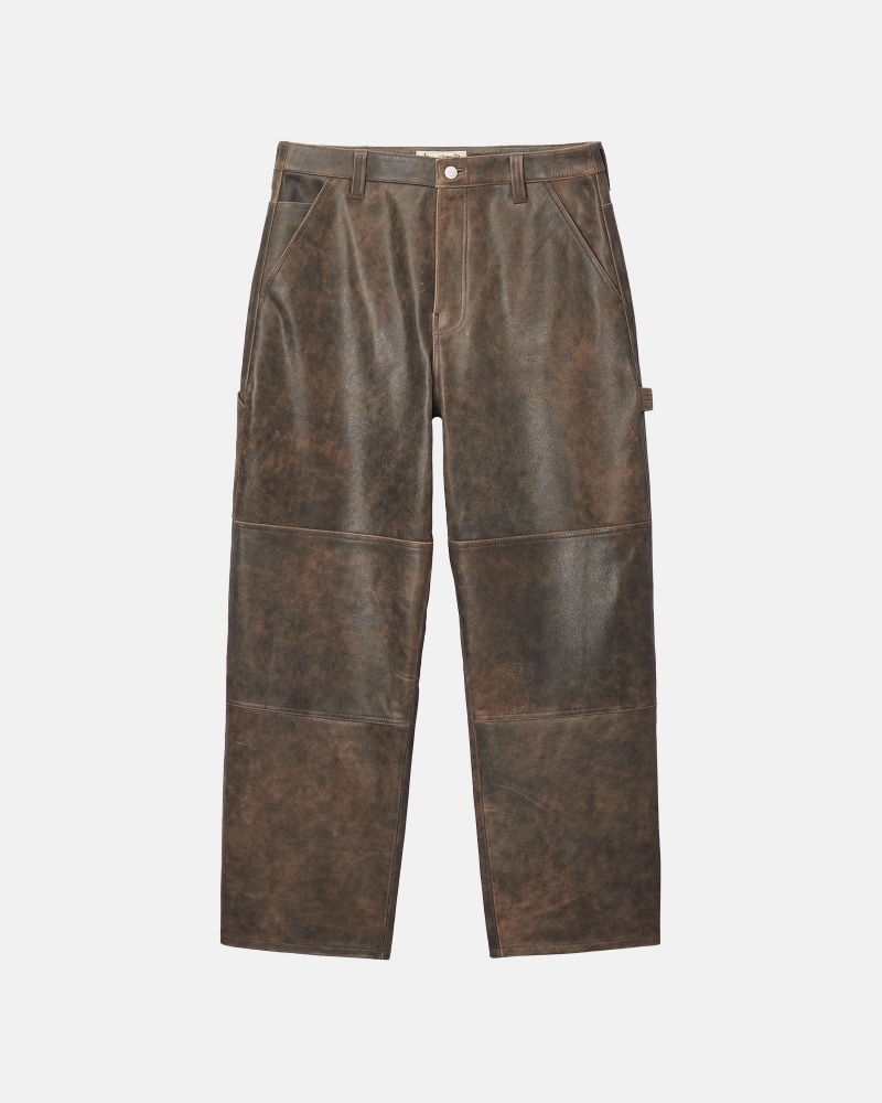 Stüssy Werk Pant Distressed Leren Broek Unisex Bruin | YL93-F2-JG