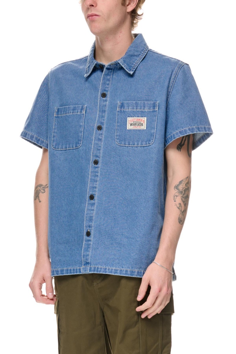 Stüssy Workgear Denim Shirt Overhemd Heren Blauw | JD81-D5-WE