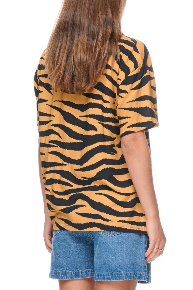 Stüssy Zebra Os Shirt Overhemd Dames Mosterdgeel | PR89-S5-MK