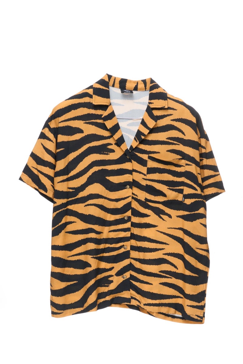 Stüssy Zebra Os Shirt Overhemd Dames Mosterdgeel | PR89-S5-MK