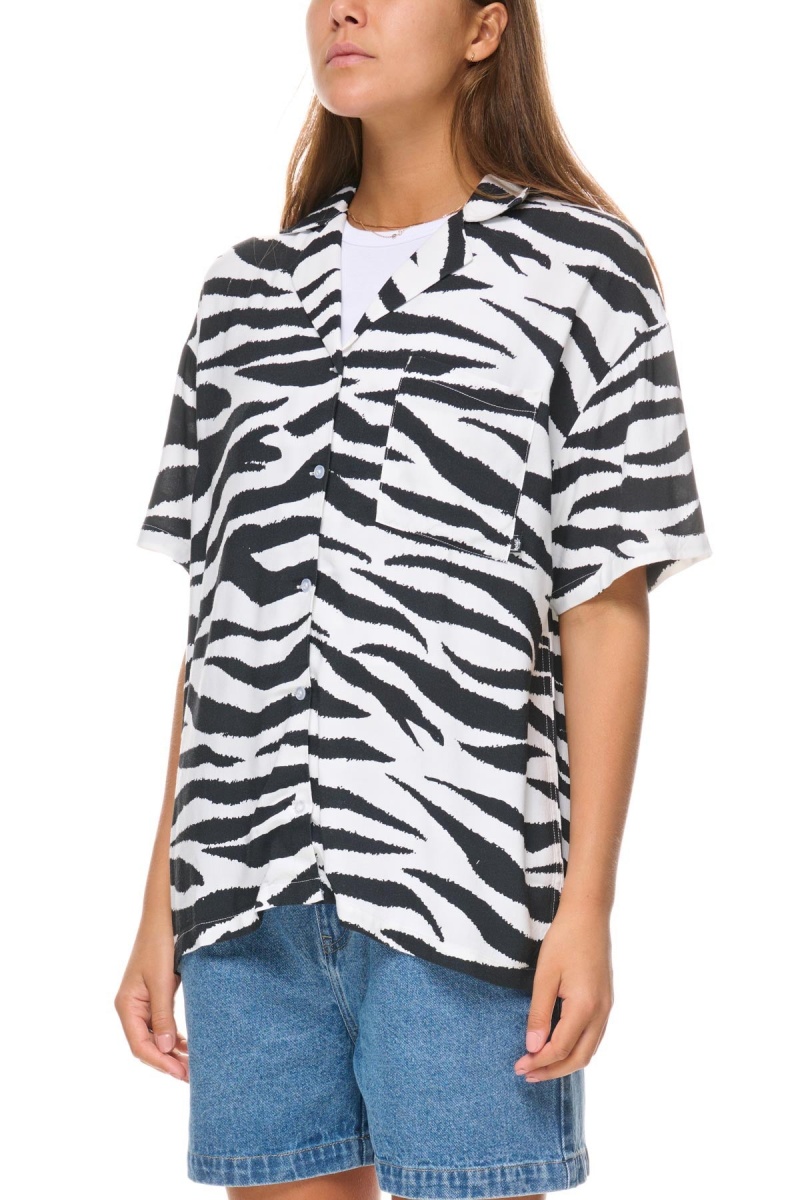 Stüssy Zebra Os Shirt Overhemd Dames White/Black | OP19-L8-FY