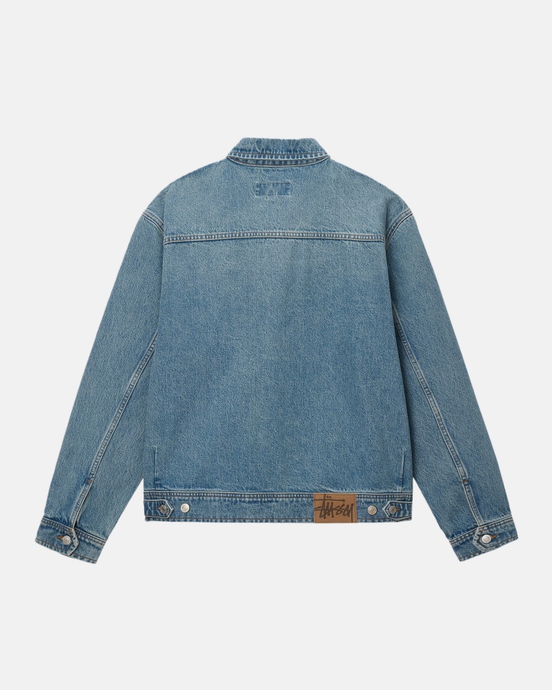 Stüssy Zip Werk Jacket Denim Long Sleeve Outerwear Unisex Blauw | HK01-D8-DW