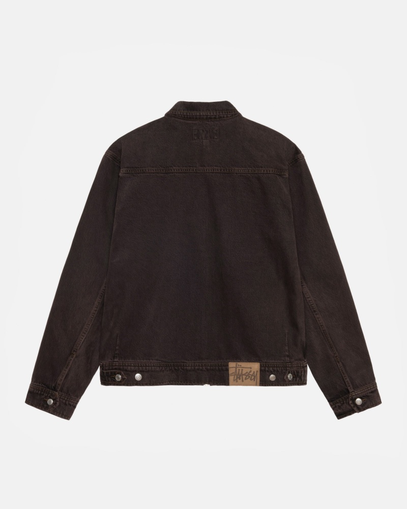 Stüssy Zip Werk Jacket Denim Long Sleeve Outerwear Unisex Espresso | HA37-C5-HE