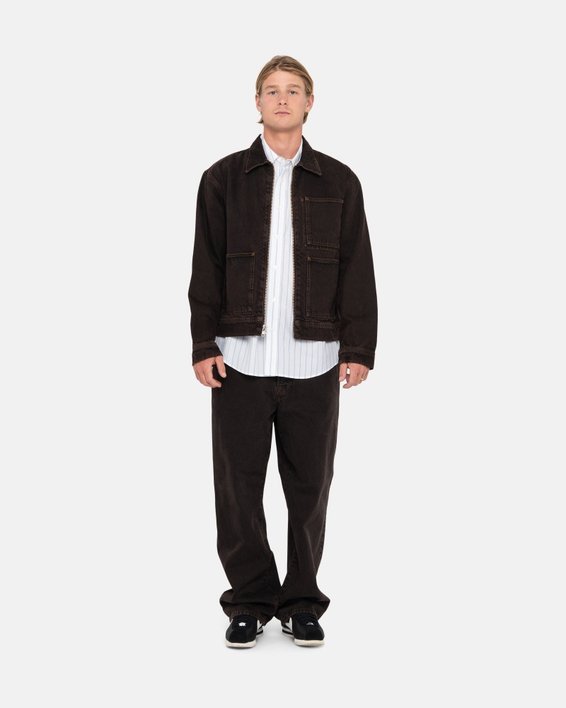 Stüssy Zip Werk Jacket Denim Long Sleeve Outerwear Unisex Espresso | HA37-C5-HE