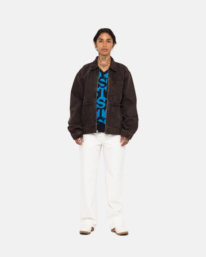 Stüssy Zip Werk Jacket Denim Long Sleeve Outerwear Unisex Espresso | HA37-C5-HE