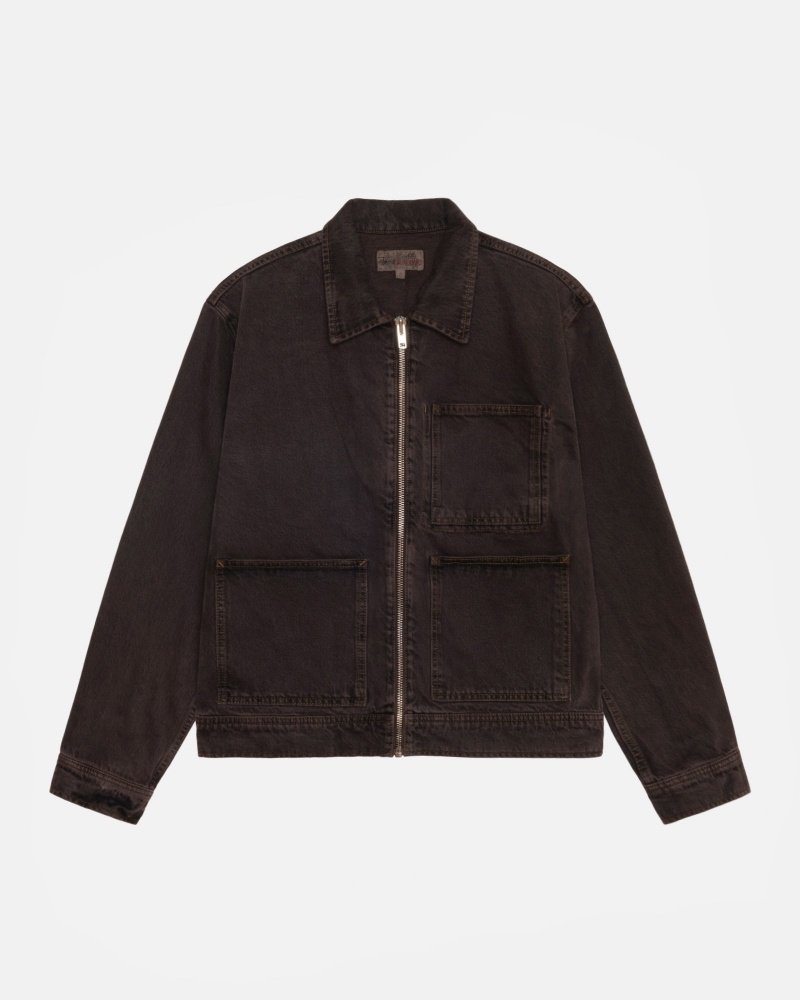 Stüssy Zip Werk Jacket Denim Long Sleeve Outerwear Unisex Espresso | HA37-C5-HE