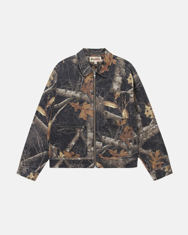 Stüssy Zip Werk Jacket Realtree Edge Long Sleeve Outerwear Unisex Zwart | OD03-R3-VX